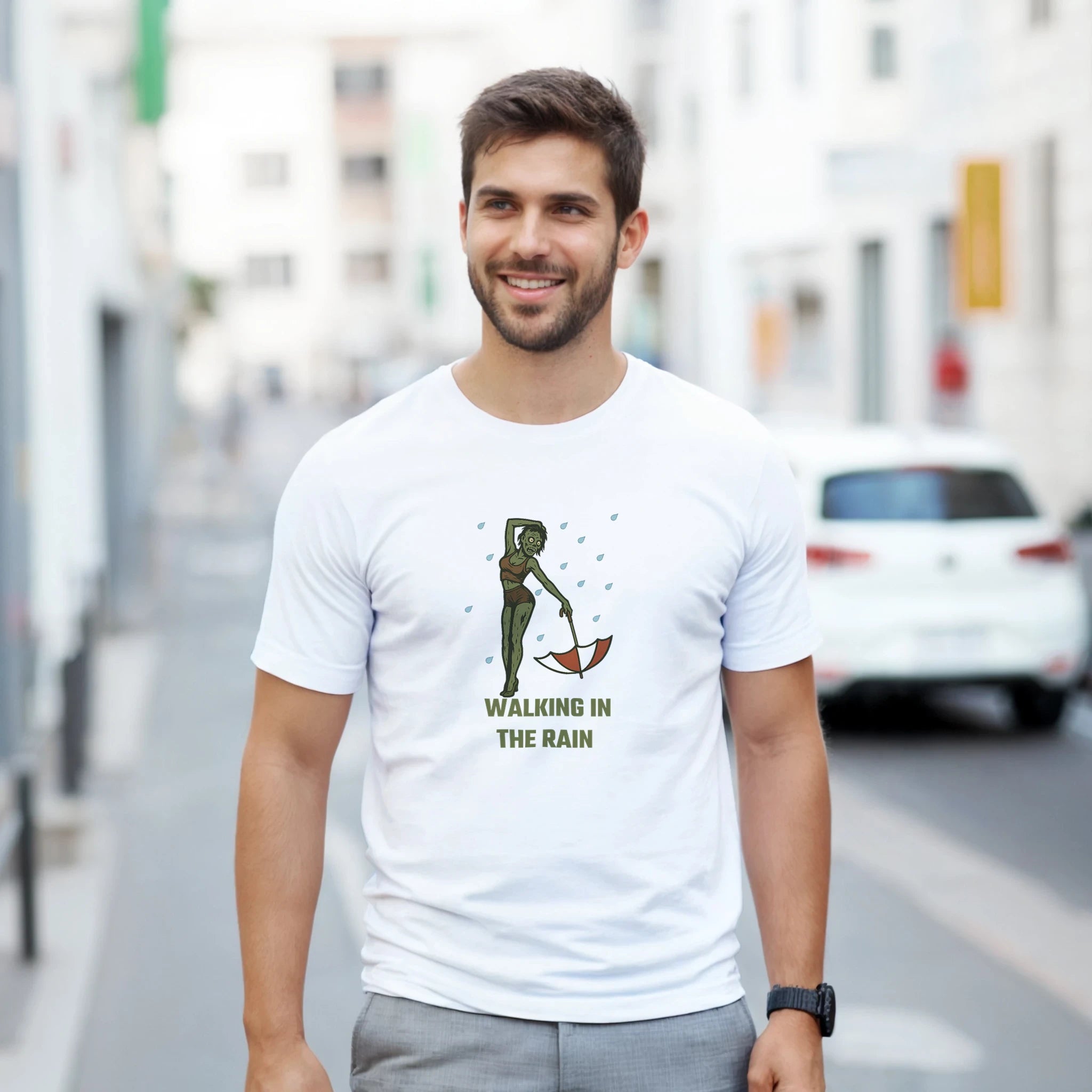 White Black The Wet Zombie T-Shirt Front Image_2