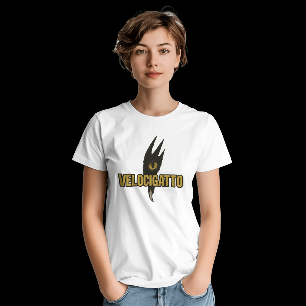 White Velocigatto T-Shirt Front Image_4
