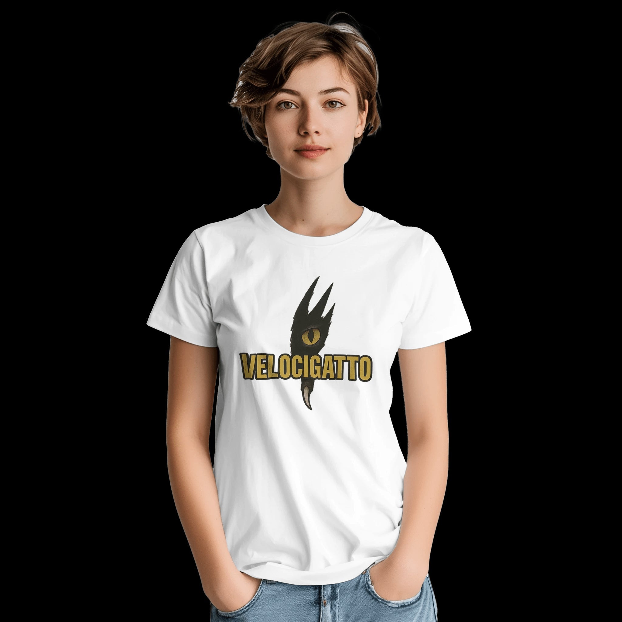 White Velocigatto T-Shirt Front Image_4