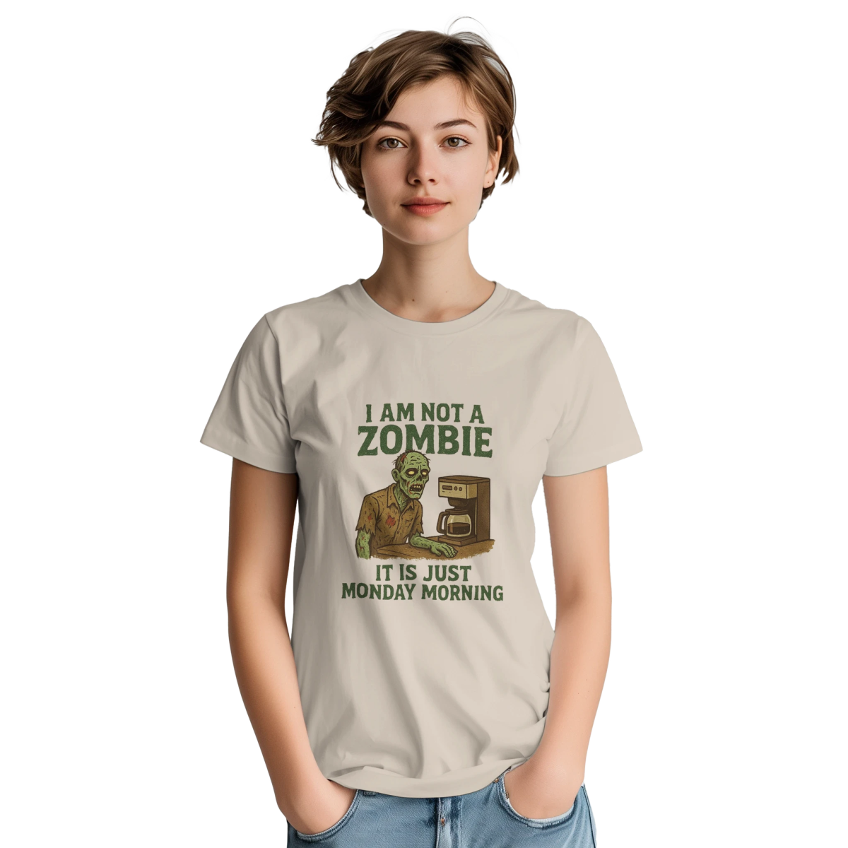 White Gold Black Zombie Morning T-Shirt Front Image_9