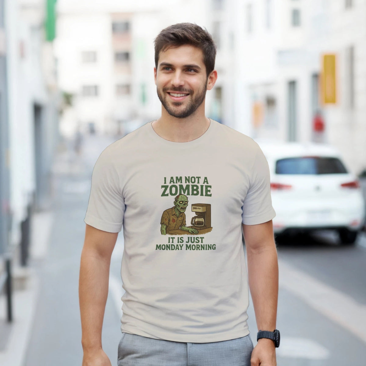 White Gold Black Zombie Morning T-Shirt Front Image_11