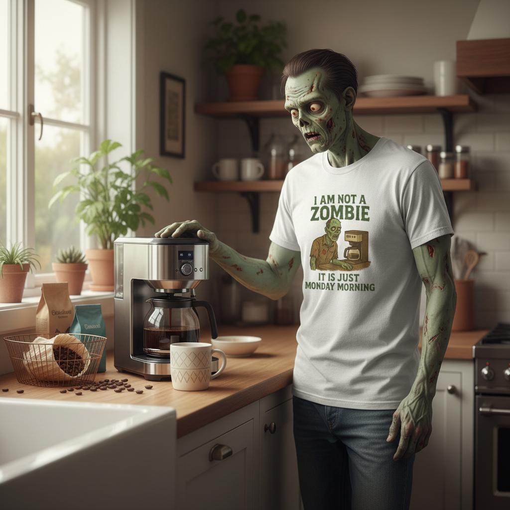 White Gold Black Zombie Morning T-Shirt Front Image_1