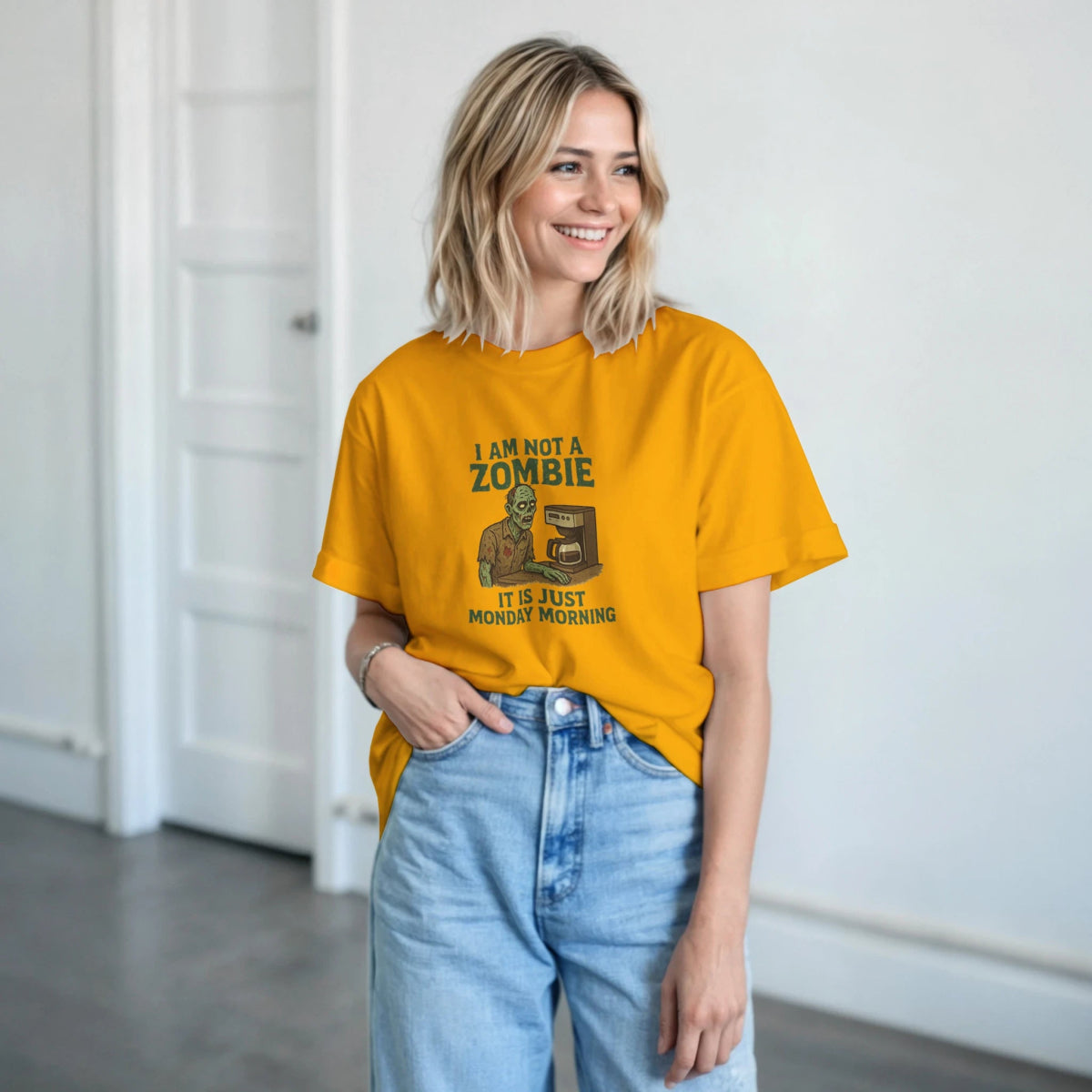 White Gold Black Zombie Morning T-Shirt Front Image_5